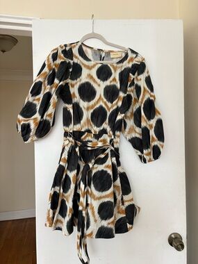 Anthropologie Maeve Ikat Brushstroke Mini Dress - Black, White & Mustard